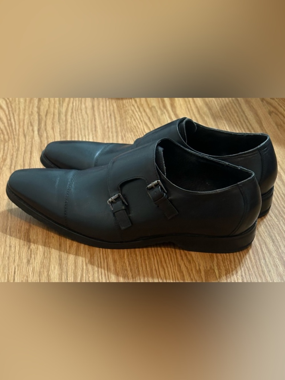 Steven Land Men’s Dress Shoes 12 Black Leather Monk Strap Casual Preppy